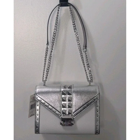Michael Kors Studded Whitney Bag - Silver, White, Leather, Chain Strap, NWT - Picture 14 of 14